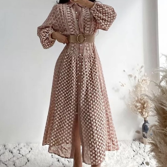 Zara embroidered midi pink white dress size XS NWT - Picture 10 of 10